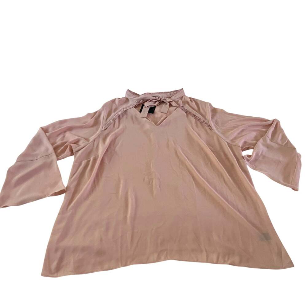 NWT Pink Long Sleeve Neck Tie Blouse Plus Size 3X Coquette Whimsical Romantic